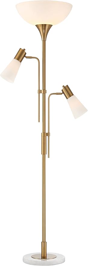 Possini Euro Design Pharos Modern Tree Torchiere Floor Lamp with Side Lights 71" Tall Warm Gold Metal Frosted Glass Shade Decor for Living Room Reading House Bedroom Home Office House