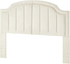 24KF Velvet Fabric Upholstered Queen/Full Headboard with Nail Trims,Modern Vertical Channel Design with Curved Headboard, 6052-Q-Cream