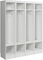 Prepac Narrow Coat Rack Freestanding Hall Tree with 3 Hooks, Entryway Furniture for Coat & Shoe Storage, Entryway Organization with Adjustable Shelf, 14.75"W x 72.5"H x 15.5"D, Set of 4, White