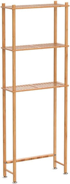 AmazerBath Over The Toilet Storage Shelf Bamboo, 3-Tier Over Toilet Organizer Rack, Freestanding Above Toilet Shelf for Bathroom, Laundry, Space Saver, Natural Color