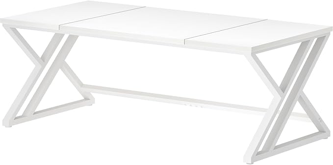 LVB White Long Computer Desk, Modern Large Wood Metal Office Desk, Farmhouse Pc Study Work Writing Desk for Two Person, Rustic Double Workstation Executive Desk for Home Bedroom Living Room, 70 Inch