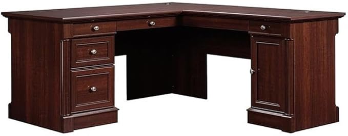 BOWERY HILL Classic Style L-Shaped Office Computer Desk in Cherry with File Drawer, CPU Tower,