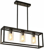 Farmhouse Dining Room Light Fixture Kitchen Island Pendant Lighting Rectangle Black Dining Room Lighting Fixture Modern Pendant Contemporary Chandeliers with Glass Shade Adjustable