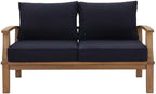 Modway Marina Outdoor Patio Teak Loveseat in Natural Navy