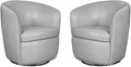 Pemberly Set of 2 Steamboat Ice All Italian Leather Swivel Club Chair