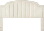 24KF Velvet Fabric Upholstered King/California King Headboard with Nail Trims, Modern Vertical Channel Design with Curved King Headboard, 6052-K-Cream