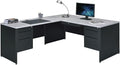 NBF Carbon L-Shaped Reversible Executive Office Work Desk - Durable Laminate Computer Desk with 4 Drawers Pedestal - Modern Desk with Storage and File Cabinet - (66" W x 78" D, Black, Gray, Maple)