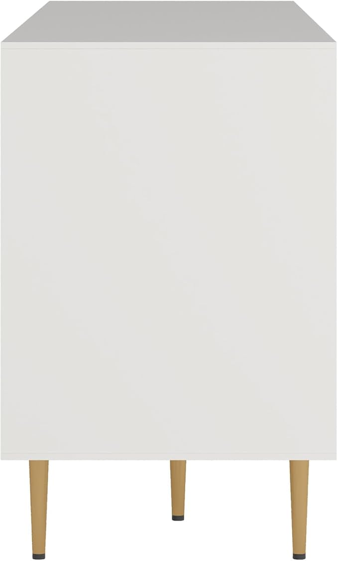 66" Modern TV Stand for TVs up to 75",TV Cabinet with Glass Door,Entertainment Center with Storage,Television Stands with Gold Legs,Media Console for Bedroom,Living Room,White