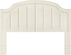 24KF Velvet Fabric Upholstered Queen/Full Headboard with Nail Trims,Modern Vertical Channel Design with Curved Headboard, 6052-Q-Cream