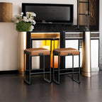 VASAGLE EKHO Collection - Bar Stools Set of 2, Counter Height Bar Stools, Synthetic Leather with Stitching, Mid-Century Modern Counter Stools, 26-Inch Tall, Kichen Home Bar Dining Room, Caramel Brown
