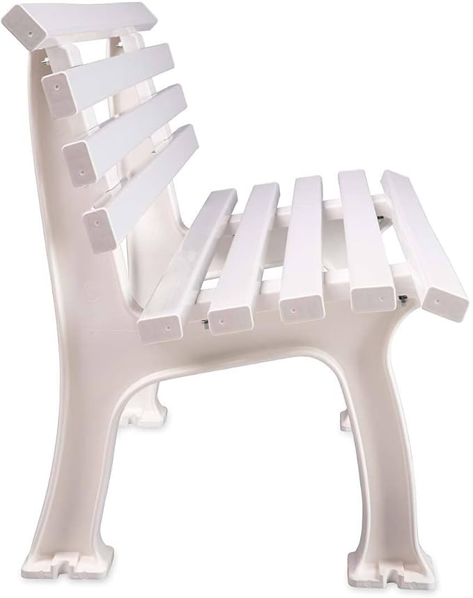 Plow & Hearth Weatherproof German PVC Outdoor Bench | Holds Up to 500 lbs | Garden Patio Porch Park Deck | Steel and Resin | White