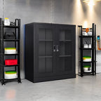 SISESOL Black Metal Storage Cabinet with Doors and Shelves,36 inch Locking Display Cabinet with Acrylic Doors,Office Cabinets with Lock,Sideboard Cabinets for Home Office,Living/Dining/Utility Room,
