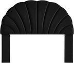 24KF Stunning Crown Design Queen Headboard, Upholstered Soft Velvet Petal Pattern Headboard Queen/Full, 6039-Q-Black