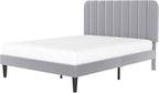 VECELO Full Size Bed Frame with Upholstered Headboard, Velvet Platform Bedframe Mattress Foundation, Strong Wood Slat Support, No Box Spring Needed,Light Grey