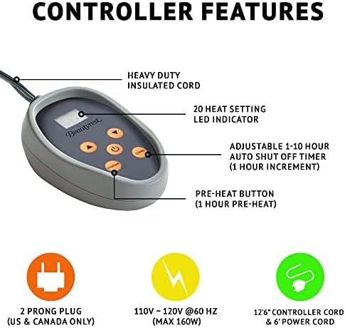 Beautyrest Heated Electric Blanket for Cold Weather, Fast Heating Heated Blanket, Auto Shut Off, Virtually Zero EMF, Multi Heat Setting, UL Certified, Black Full (84 inx80 in)