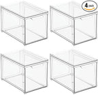 mDesign Plastic Stackable Bathroom Storage with Pull Out Bin Organizer Drawer for Cabinet, Vanity, Shelf, Cupboard, Cabinet, or Closet Organization - Lumiere Collection - 4 Pack - Clear
