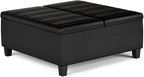 SIMPLIHOME Ellis 36 inch Wide Contemporary Square Coffee Table Storage Ottoman in Distressed Black Vegan Faux Leather, Assembled, for The Living Room and Bedroom