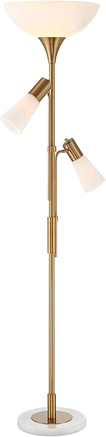 Possini Euro Design Pharos Modern Tree Torchiere Floor Lamp with Side Lights 71" Tall Warm Gold Metal Frosted Glass Shade Decor for Living Room Reading House Bedroom Home Office House