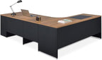 NBF L-Shaped Executive Office Desk - Durable Laminate Computer Desk with Three Drawers - Modern Desk with Storage and File Cabinet (72" Wx 96" D, Oak)