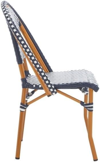 SAFAVIEH Outdoor Collection California Navy/White 18-inch Bistro Side Chair Set of 2 (Fully Assembled)