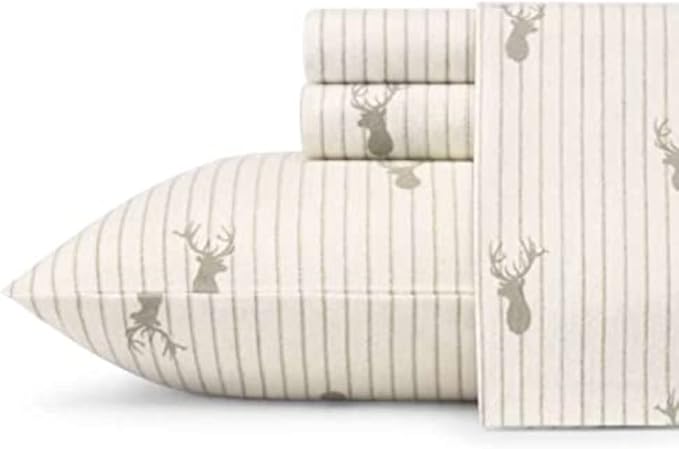 Eddie Bauer - King Sheets, Cotton Flannel Bedding Set, Brushed For Extra Softness, Cozy Home Decor (Deer Lodge, King)
