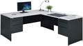 nbf signature series Modern L-Shaped Reversible Executive Office Desk - Black, Maple - 66" W x 78" D - Computer Desk with 4 Lockable Drawers - Home Office