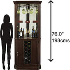 Howard Miller Piedmont III Corner Bar Cabinet – Traditional Espresso Home Bar Storage with Glass Door Bottle Organizer Adjustable Lighting & Space-Saving Design USA Made Luxury Bar Cabinet