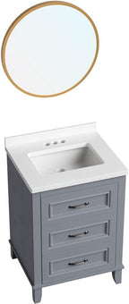 Hanover Ambridge 24'' Vanity Cabinet with Sink Combo for Bathroom, Powder Room, Pre-Assembled Cabinet, 2 Drawers, Accent Mirror, Artificial Stone Countertop, Gray Cabinet