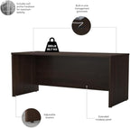 Pemberly Row Engineered Wood 72W x 30D Desk w/Hutch & Drawers in Black Walnut