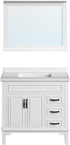 Hanover 36 Set Includes w, White Lanesboro 36'' Vanity Sink Combo for Bathroom, Powder Room | Pre-Assembled 2 Doors, 3 Drawers | Accent Mirror | Artificial Stone Countertop, Cabinet, 36 inches