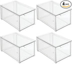 mDesign Plastic Stackable Bathroom Storage with Pull Out Bin Organizer Drawer for Cabinet, Vanity, Shelf, Cupboard, Cabinet, or Closet Organization - Lumiere Collection - 4 Pack - Clear