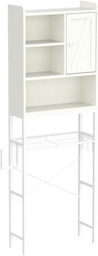 AWQM Over The Toilet Storage Cabinet, Bathroom Cabinet Organizer with Adjustable Shelf, Freestanding Space Saver Toilet Stands with Door, Paper Hook, Multifunctional Bathroom Toilet Rack, White
