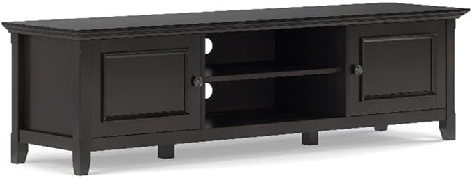SIMPLIHOME Amherst 72-inch Wide Solid Wood Low TV Stand in Hickory Brown, Transitional-Style Media Console for Living Room with Cable Management, Fits 80" TVs