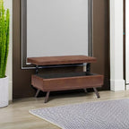 SIMPLIHOME Owen 42 inch Wide Mid Century Modern Rectangle Lift Top Large Coffee Table Storage Ottoman in Distressed Saddle Brown Vegan Faux Leather, Assembled, for the Living Room and Entryway