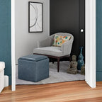 SIMPLIHOME Rockwood 18 inch Wide Contemporary Square Cube Storage Ottoman with Tray in Denim Blue Vegan Faux Leather, Assembled, For the Living Room, Entryway and Family Room