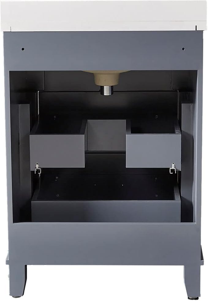 Hanover Ambridge 24'' Vanity Cabinet with Sink Combo for Bathroom, Powder Room, Pre-Assembled Cabinet, 2 Drawers, Accent Mirror, Artificial Stone Countertop, Gray Cabinet
