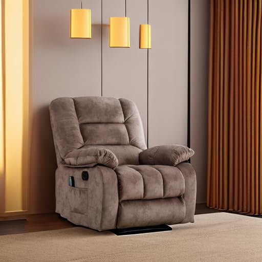 ANJHOME Massage Recliner Chairs with Heat and Vibration,Overstuffed Manual Rocking Reclining Chair for Living Room Bedroom (Camel)