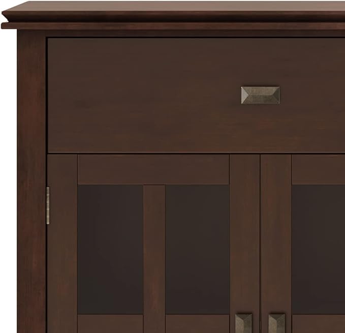 SIMPLIHOME Artisan Buffet - 60 inch Wide Solid Wood 4-Door Sideboard Buffet in Russet Brown, Transitional Storage Cabinet for Dining Room or Kitchen with Adjustable Shelves and Square Knobs