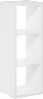 Furinno Cubicle Book Shelf, 3-Cube Thick Frame Bookshelf, Horizontally & Vertically Reversible Bookcase with Open Back, 14.6 x 15.9 x 44, for Living Room, Bedroom, Home Office, White