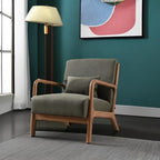 ANJ ANJHOME Mid Century Modern Accent Chair, Comfy Fabric Reading Chair with Solid Wood Frame, Easy Assembly Armchair for Living Room Blackish Green