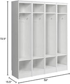 Prepac Narrow Coat Rack Freestanding Hall Tree with 3 Hooks, Entryway Furniture for Coat & Shoe Storage, Entryway Organization with Adjustable Shelf, 14.75"W x 72.5"H x 15.5"D, Set of 4, White