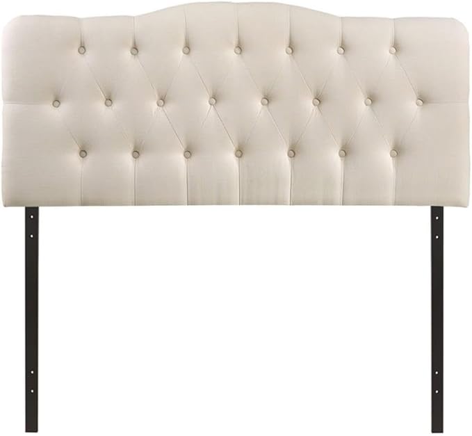 Hawthorne Collections Modern Fabric King Tufted Panel Headboard in Ivory