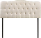 Hawthorne Collections Modern Fabric King Tufted Panel Headboard in Ivory