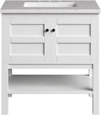 Hanover Manorville 31'' Vanity Cabinet with Sink Combo for Bathroom, Powder Room | Pre-Assembled Cabinet | 2 Doors, Bottom Shelf | Artificial Stone Marble Countertop, White Cabinet | HANVN0101-31-1WH