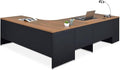NBF Carbon L Shaped Executive Office Desk - Durable Laminate Computer Desk with 2 Drawers Pedestal - Modern Desk with Storage and File Cabinet - 72" W x 96" D Office Work Desk (Oak)