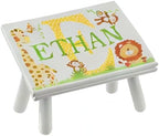 Let’s Make Memories Personalized My Own Name Step Stool - Children’s Step Stool - Sturdy Wood – Non-Toxic Paint, Sealer - Jungle Design - Gray - 14’Wx9.25”Lx8.75”H - Ages 3+