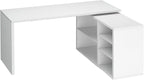 HSH White L Shaped Desk with Shelf, Reversible Modern Home Office Desk Workstation, L Shape Computer Desk with Storage Cabinet Drawer, Industrial Wood Corner Table for Work Study Writing Gaming, 55 In