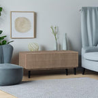 Henn&Hart 48" Fluted Rectangular Low-Profile Coffee Table for Living Room, Family Room, or Office, Antiqued Gray Oak