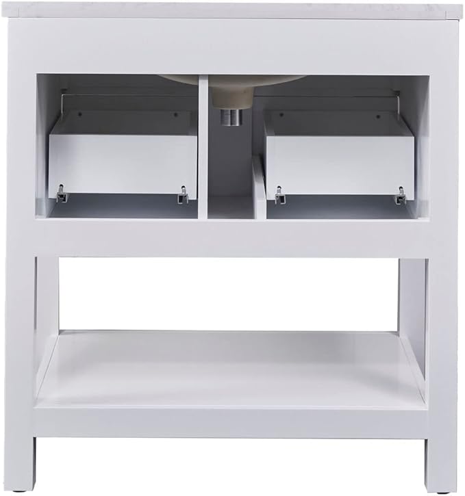 Hanover Roseville 31'' Vanity Cabinet with Sink Combo for Bathroom, Powder Room | Pre-Assembled Cabinet | 2 Drawers, Bottom Shelf | Artificial Stone Countertop | White Cabinet | HANVN0108-31-1WH
