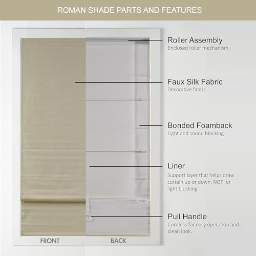 Madison Park Cordless Roman Shades Faux Silk Shade with Sheen 1-Panel Privacy, Room Darkening, Energy Efficient, Thermal Insulated Window Blind for Bedroom, Living Room Décor, 39"W x 64"H Como, Taupe